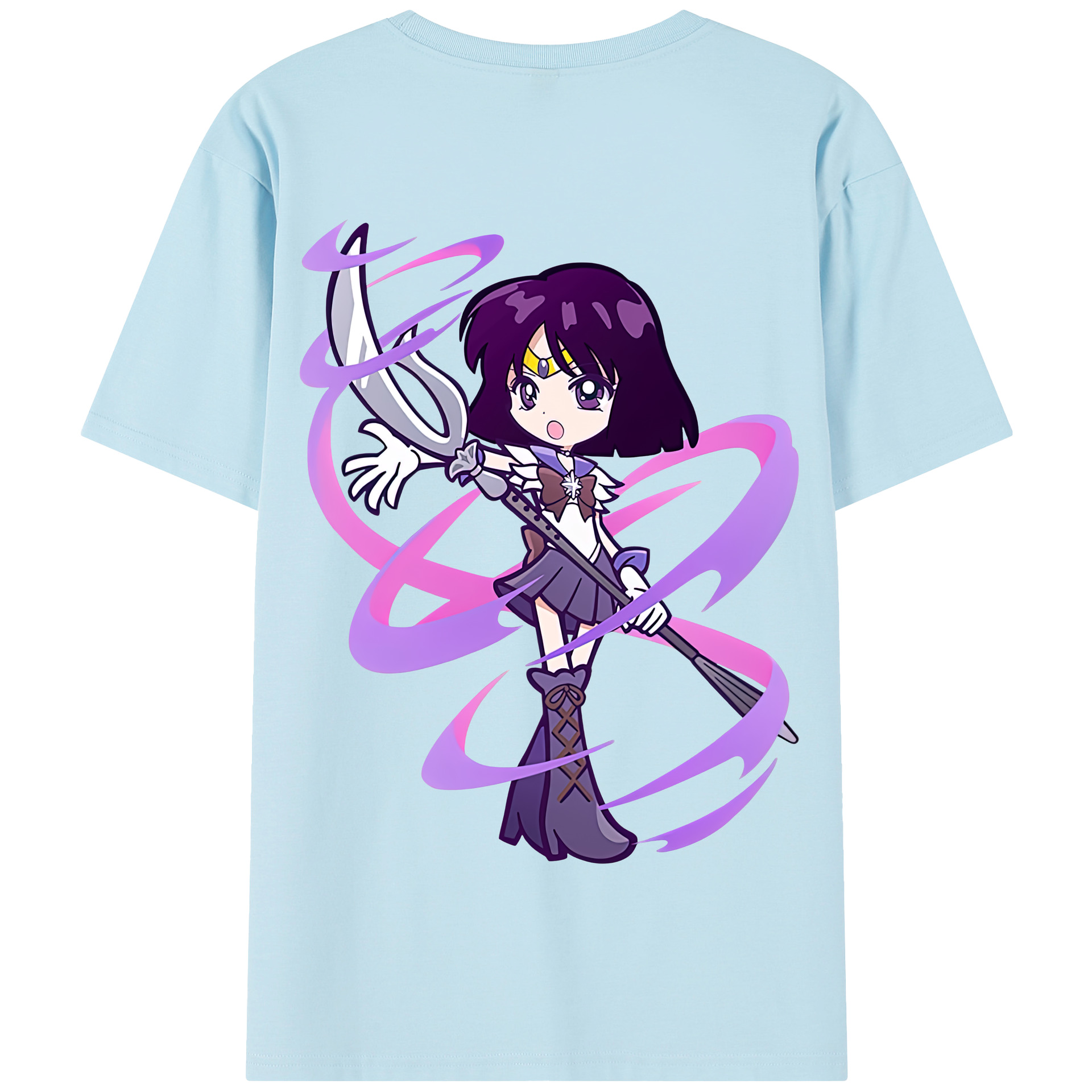 （画像用） 美少女戦士セーラームーン 土萠ほたる Sailor Moon Tomoe Hotaru （セーラーサターン；Sailor Saturn） 綿100％半袖Tシャツ（背面プリント）